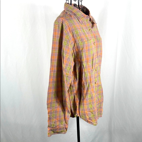 VINTAGE COUNTY SEAT Women’s Plaid Button Up Top XL Front Pockets Long Sleeve - Picture 3 of 6